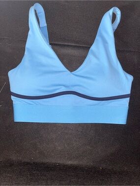 Fabletics Light Blue V‑Neck Wireless Bralette with Navy Trim